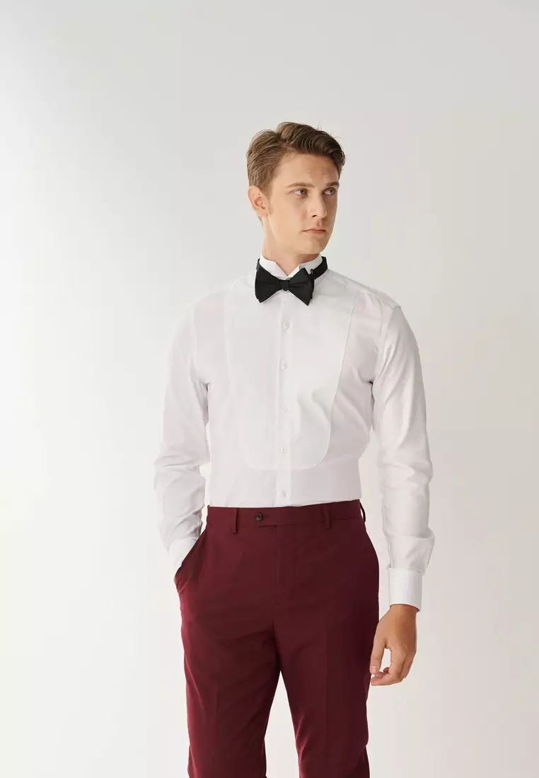 #米蘭系列 白色拼接禮服款修身版襯衫