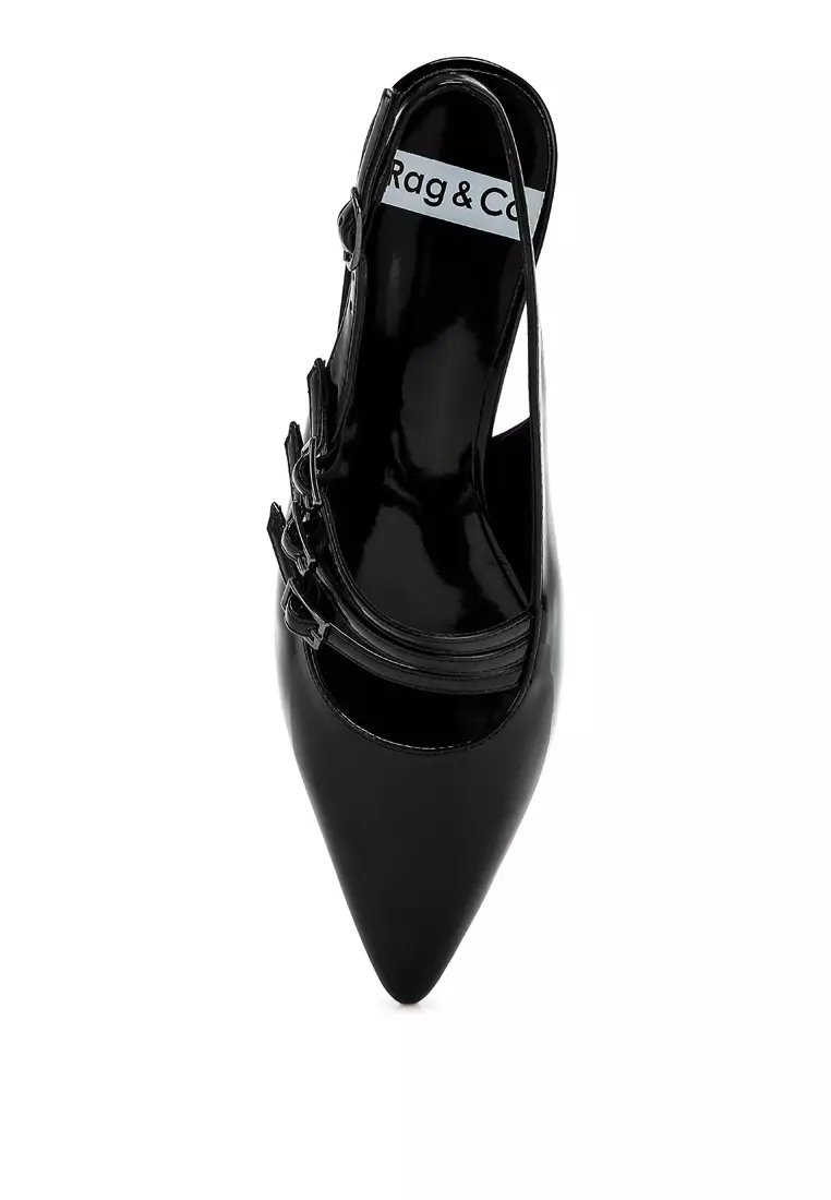 Triple Strap Slingback Sandals in Black