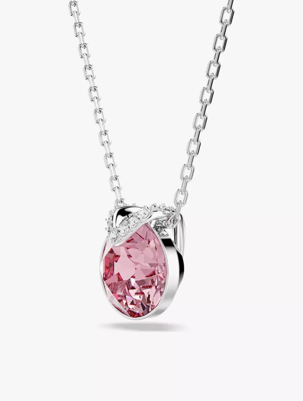 Bella V pendant, Round cut, Pink, Rhodium plated