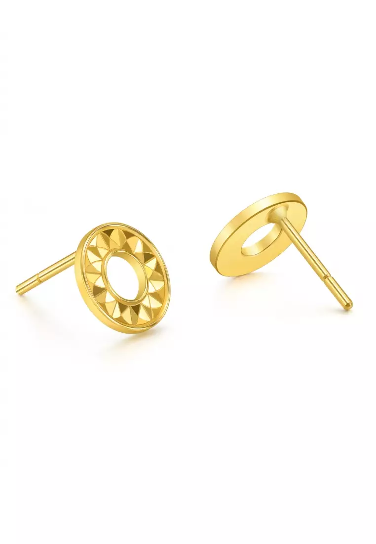 999 24K Solid Gold Dainty Stud Earrings for Women 94535E
