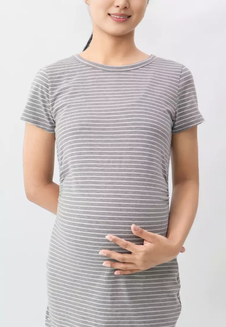 Grey Stripes Maternity Midi Knit Dress