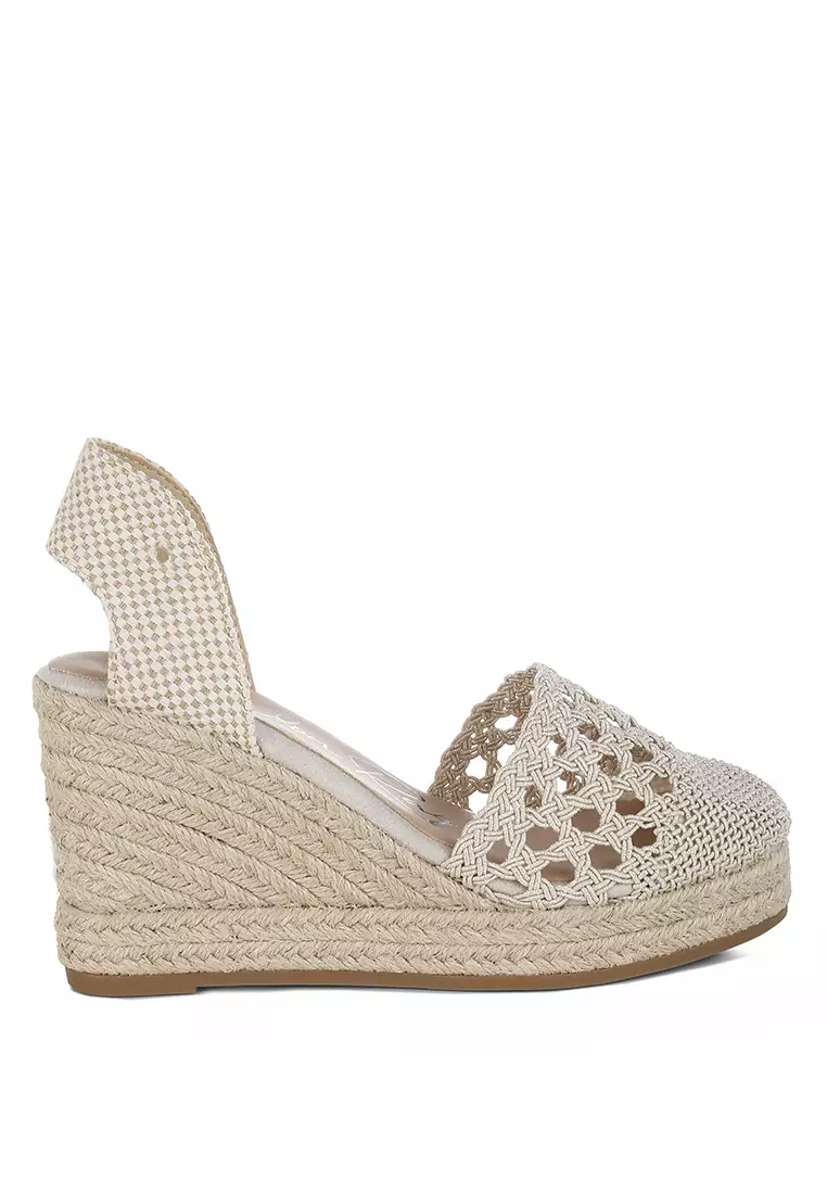 Discount on London Rag  shoes - SKU: Beige Woven Lace-Up Espadrille Wedges