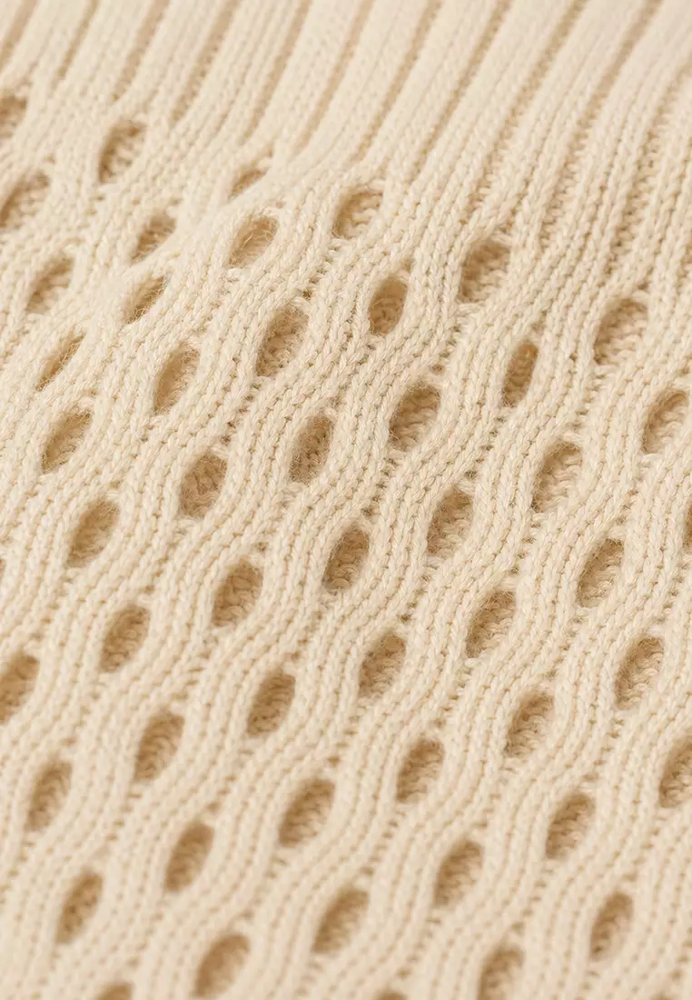 Crochet Knitwear Midi Beach Dress with Strap F7449Ax25Sm