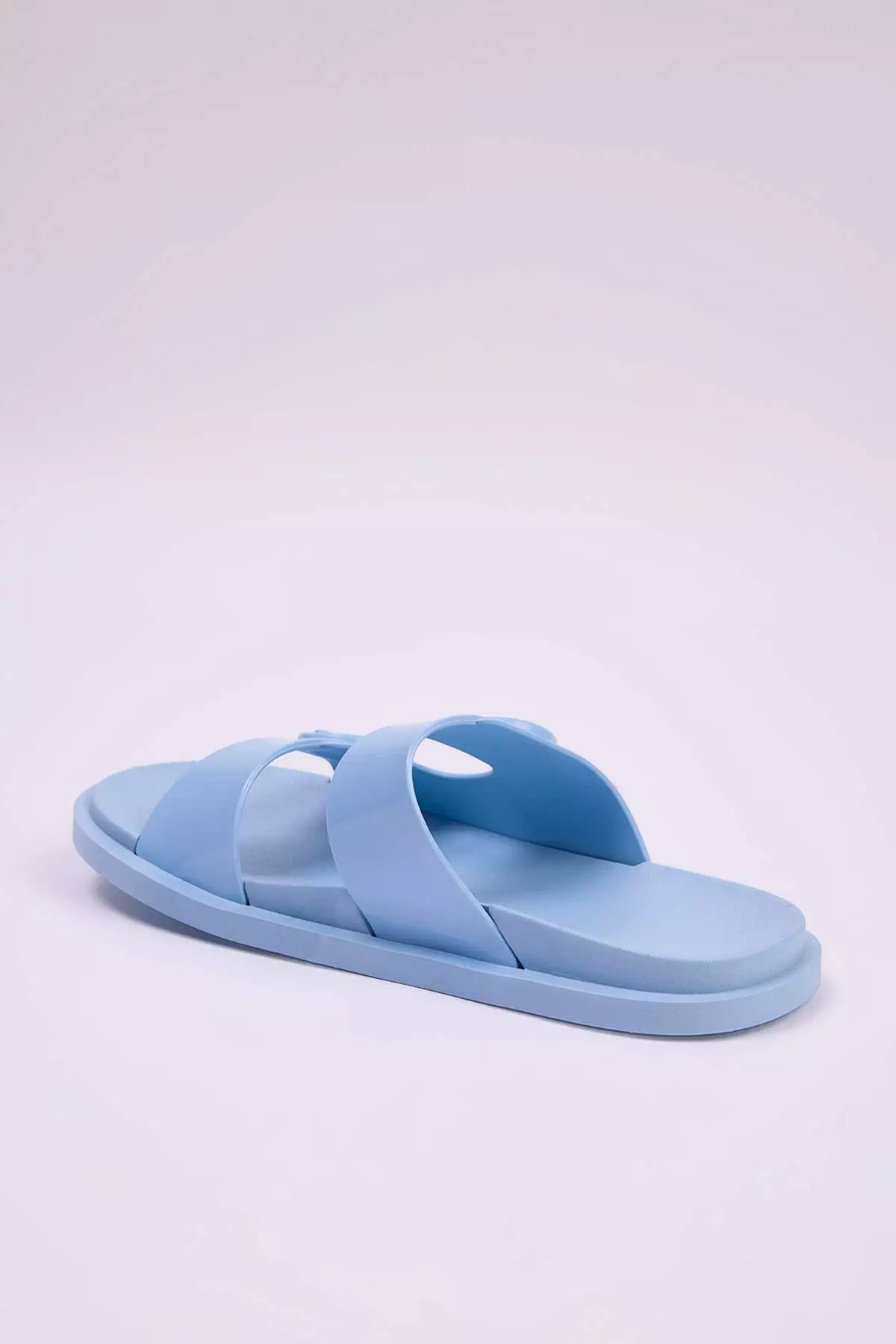 Baby Blue Double Striped Buckle Detailed Women's Slippers Takss25Te00060