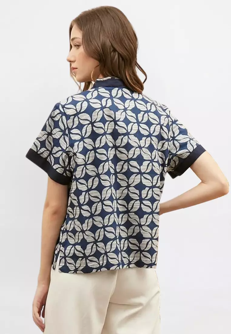 Blouse Batik Haruka Kawung Navy