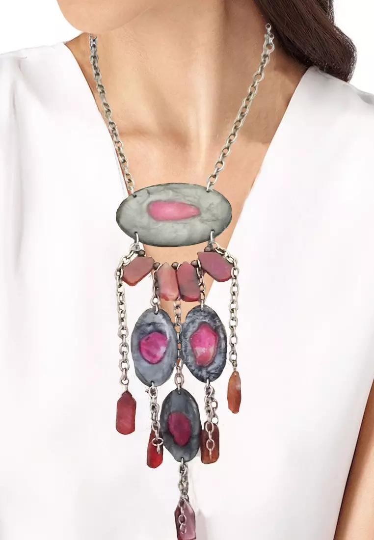 Aksesoris Wanita Resin Art Inlay chains Necklace Kalung Wanita Pink