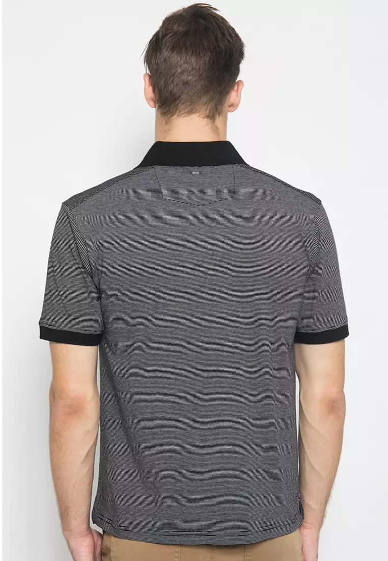 LGS - Regular Fit - Kaos Casual - Motif Garis Putih - Hitam