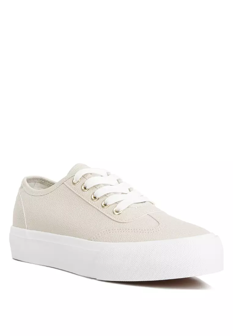 White faux deals leather flatform trainers