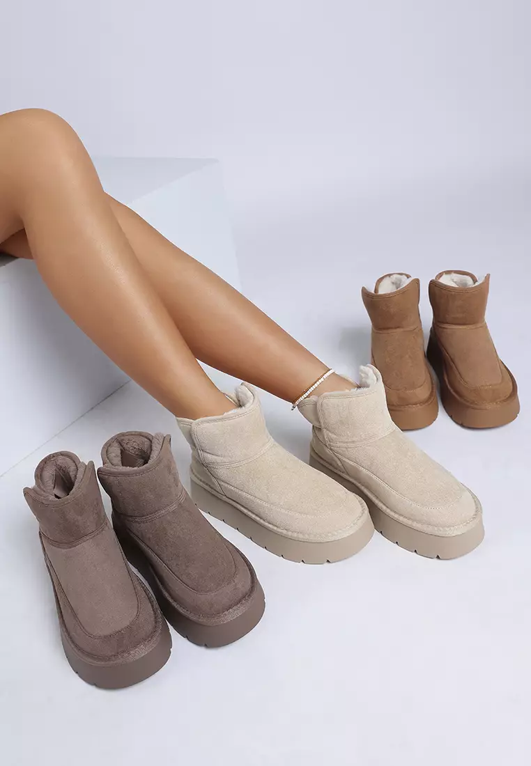 Sepatu Bot Salju Hak Tebal Warna Abu-abu Tua