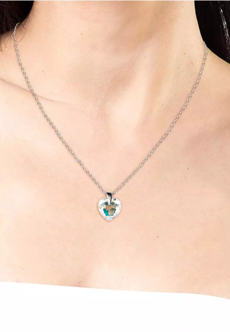 Crystaline Heart Pendant AB Rainbow White Gold - Kalung Crystal Swarovski by Her Jewellery