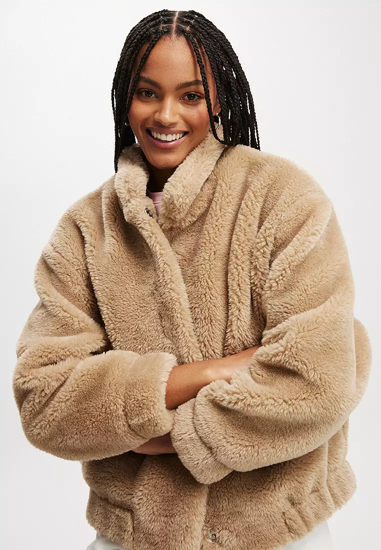 Womens teddy bomber jacket sales