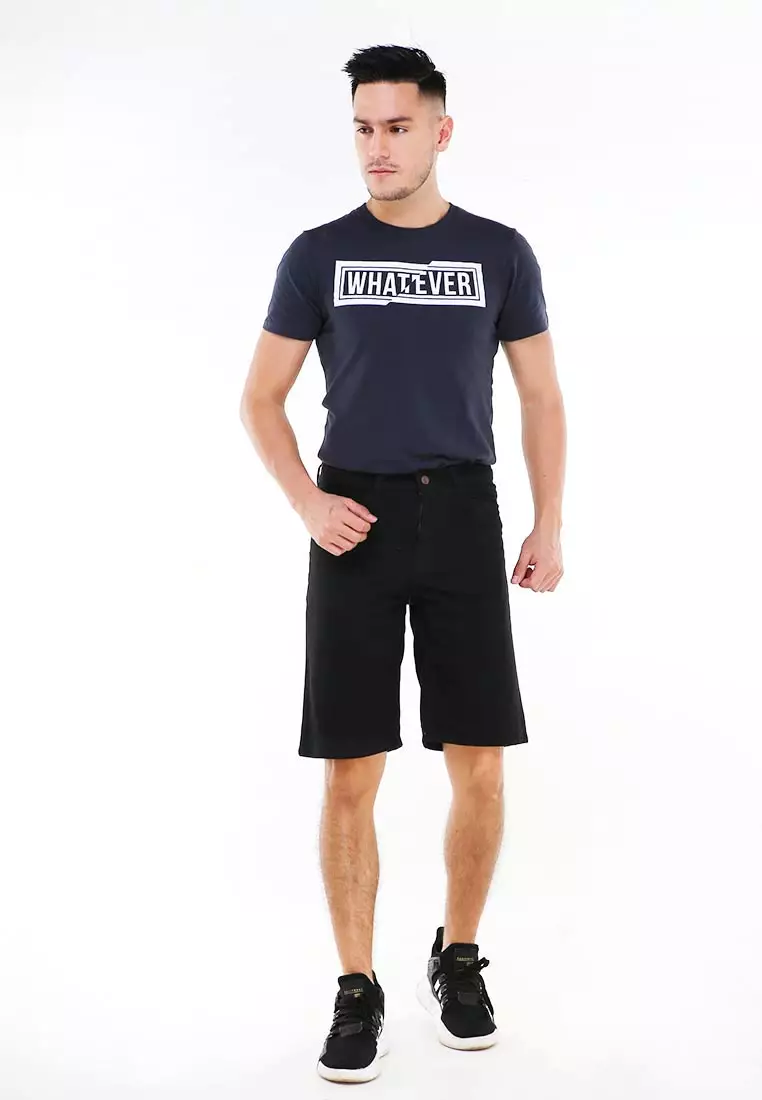 Rishham Celana Pendek Denim Pria Casual Short Pants Material Jeans ORIGINAL - Black