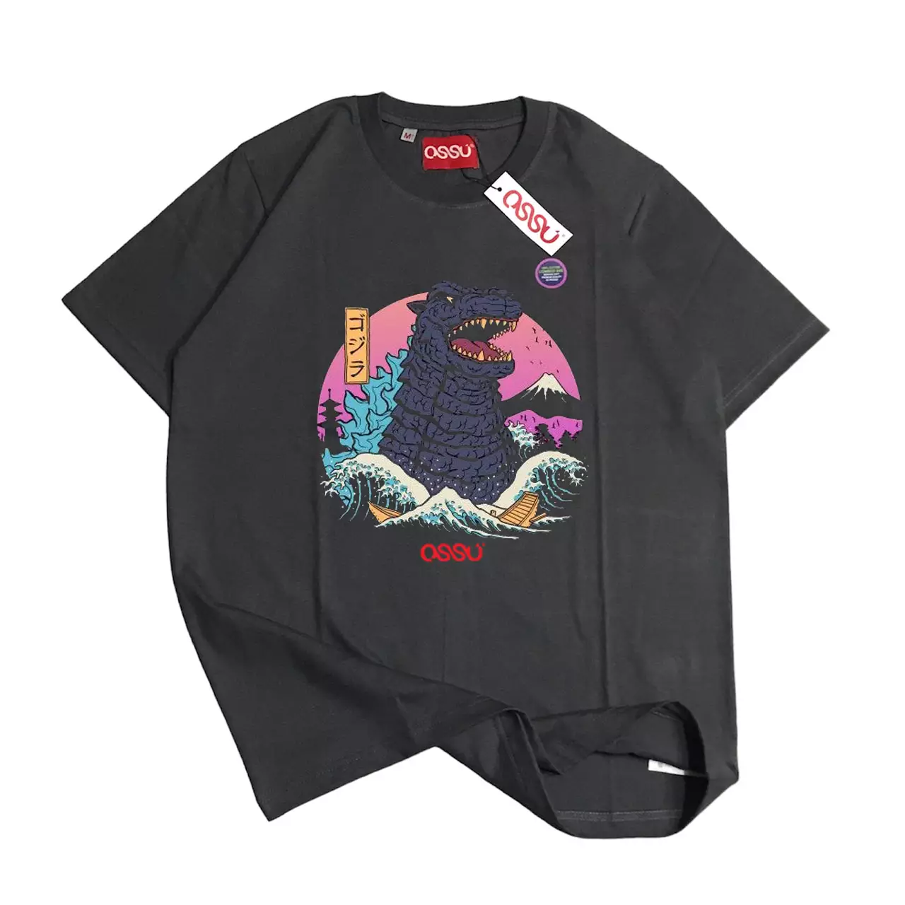 Ossu Godzilla Printed Gray Tshirt