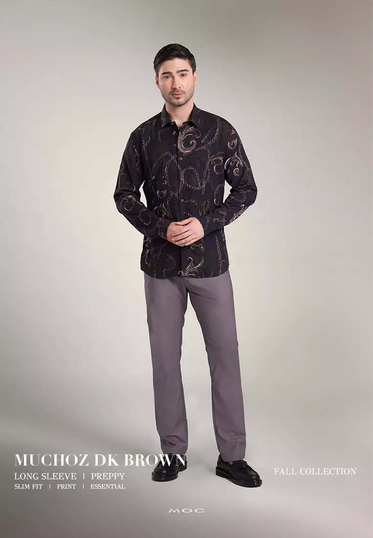 MOC Kemeja Batik Lengan Panjang Pria MUCHOZ - Dark Brown