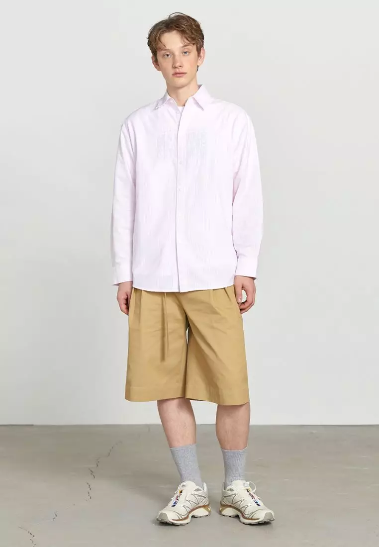 MARITHÉ Embroidery Oxford Shirt Stripe Pink