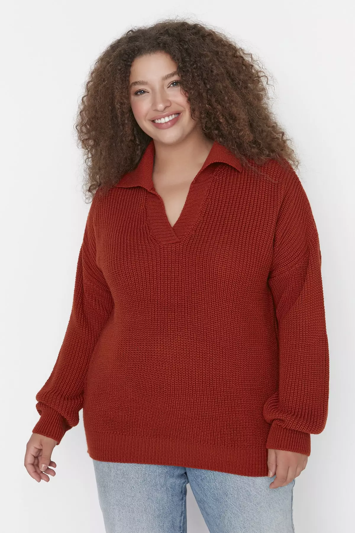 Plus Size Shirt Collar Knitwear Sweater