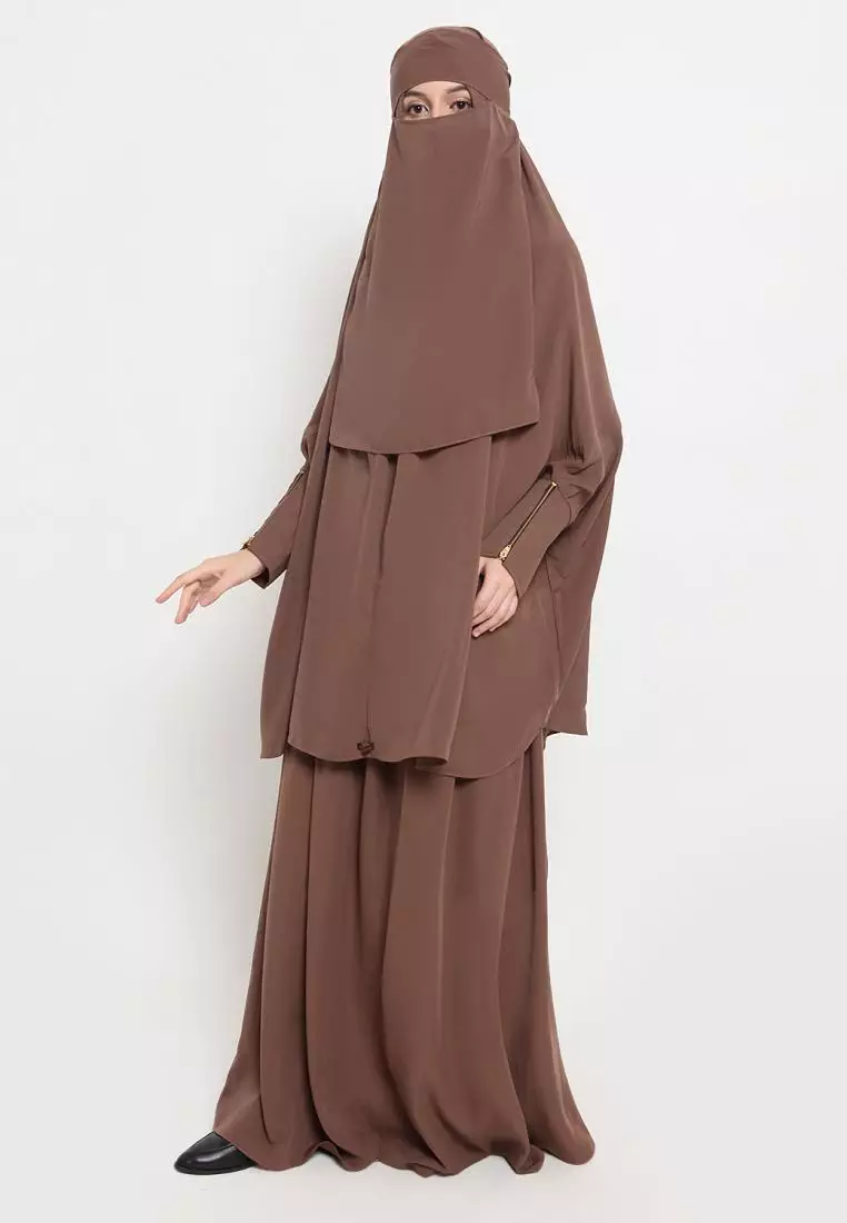 French Khimar Set Rok Wanita Muslimah Shoffa - Coklat