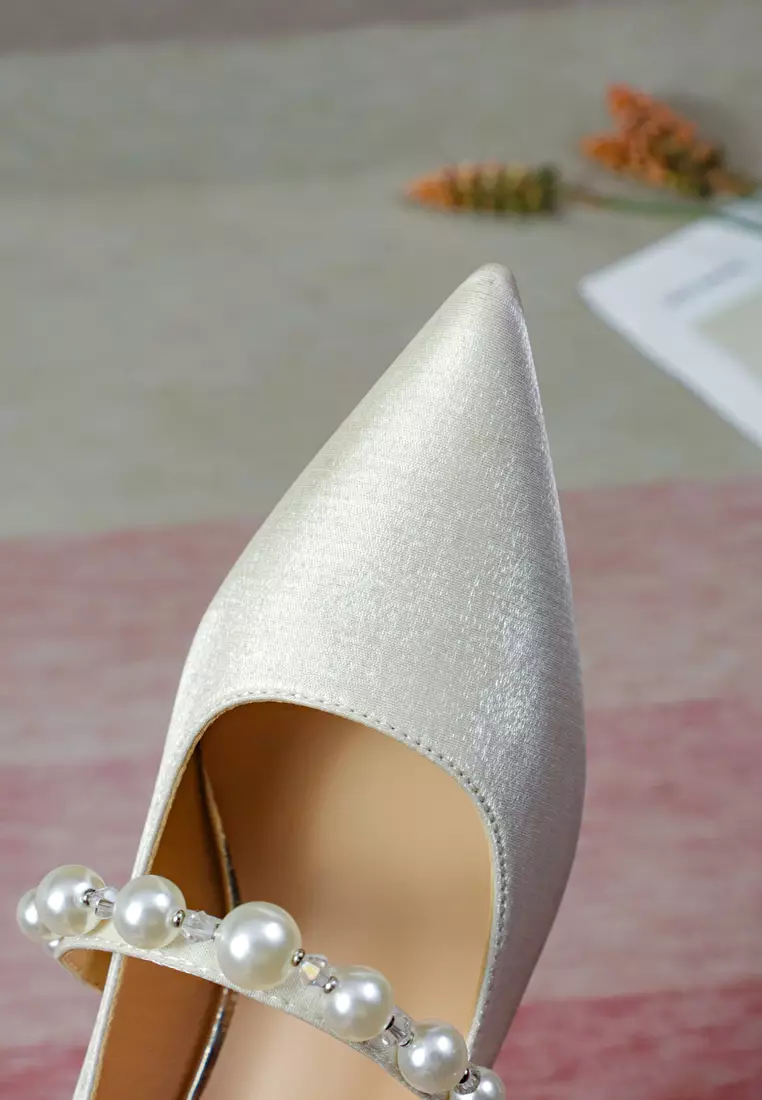 6CM Pearl Strap Satin Fabric Pumps 2170-8
