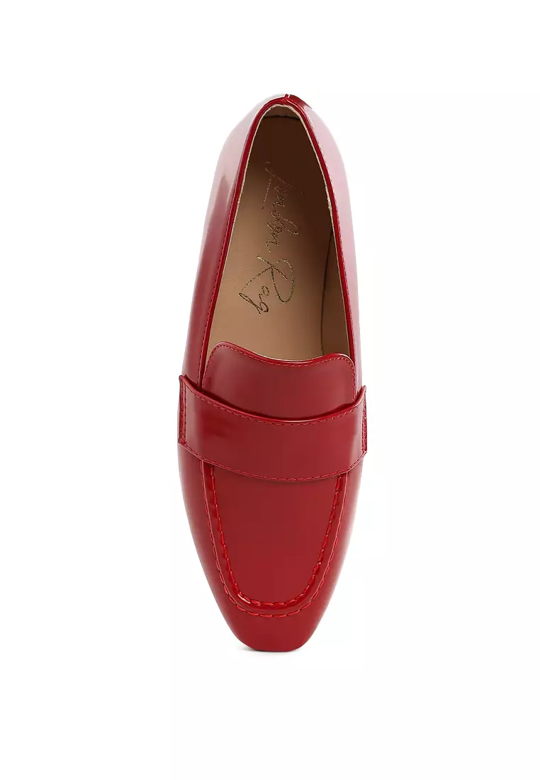 深紅色平跟樂福鞋