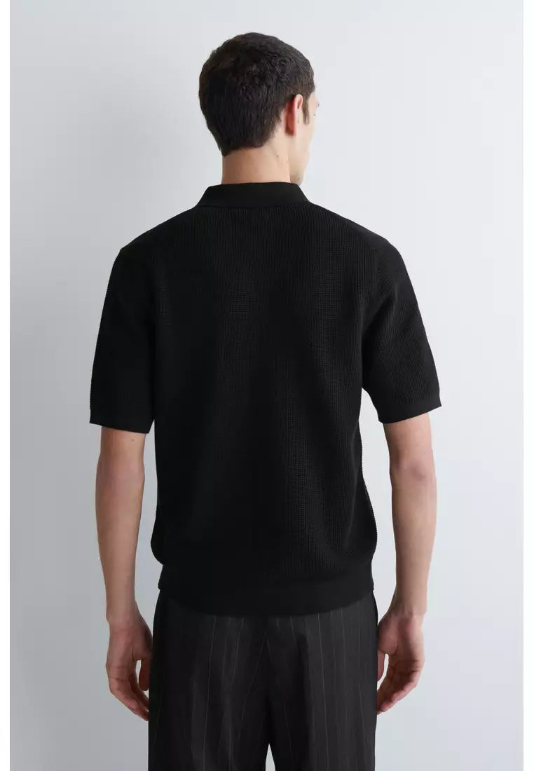 WAFFLE-KNIT COTTON POLO SHIRT