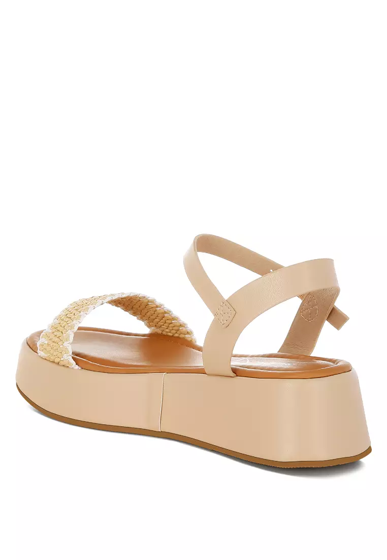 Raffia Flatform Sandals in Beige