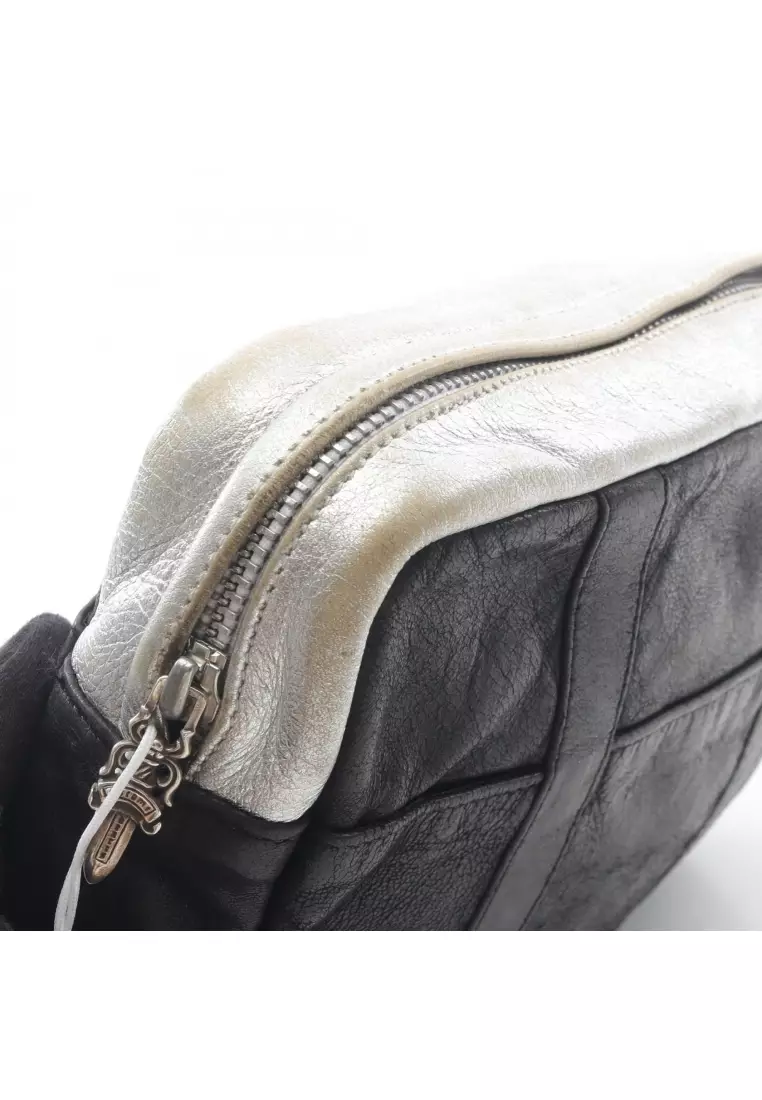 Pre-Loved Chrome Hearts Large Dagger Zip Clutch Pouch leather black Silver