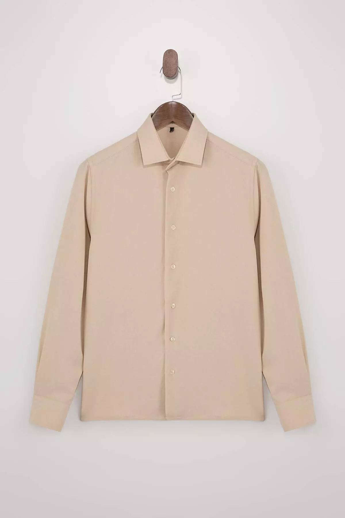 Beige Regular Fit Linen-Look Seasonal Men'S Woven Shirt Tmnss26Go00007