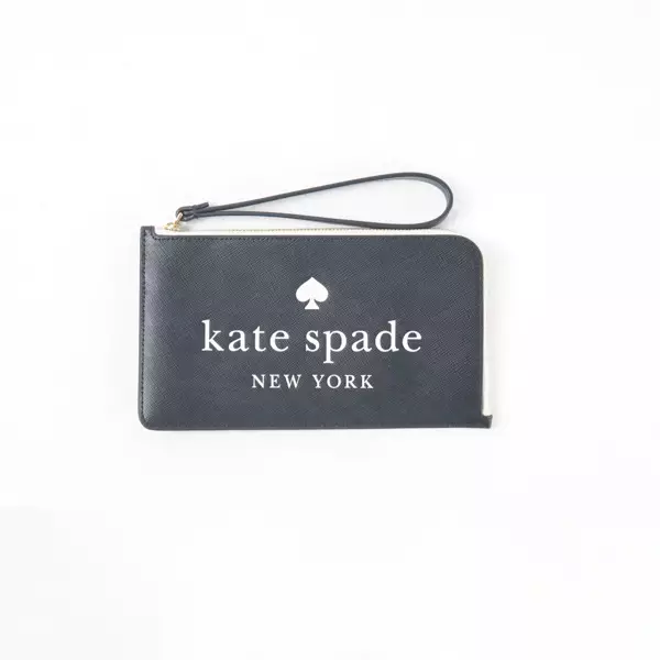 Dompet KATE SPADE WHITE BLACK L-ZIP CARD WALLET WITH HANDLE 100% ORIGINAL