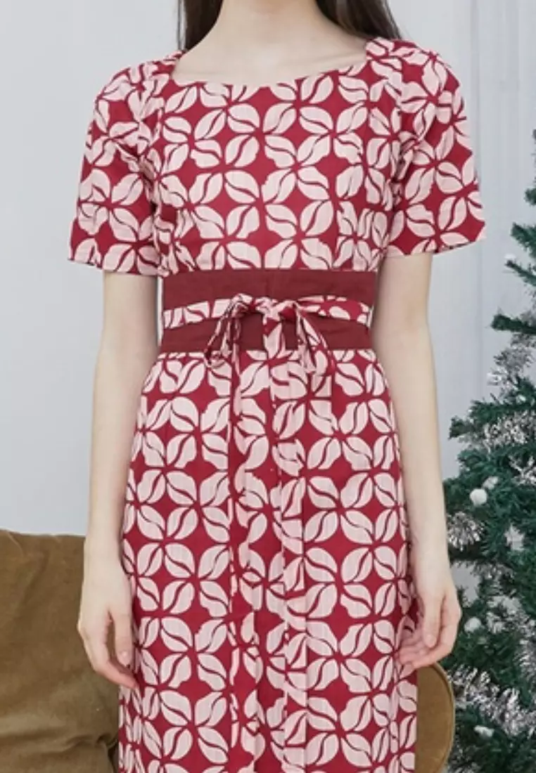 Dress Batik Merry Kawung Maroon