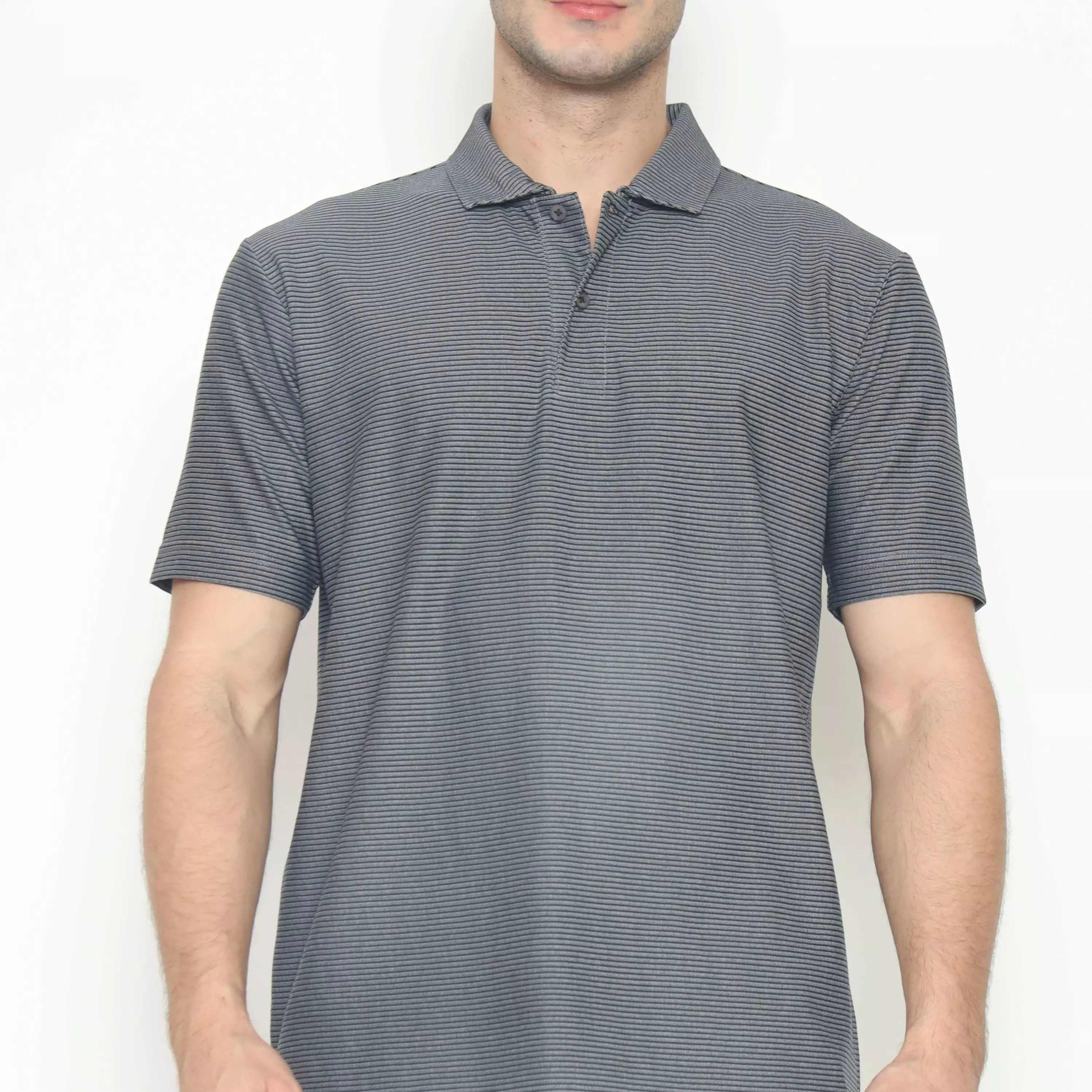 MAGINOT POLO SHIRT COTTON PRIA GREY STRIPE BLACK