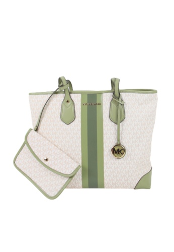 Buy Michael Kors Michael Kors Large Eva 30t9gv0t7b Logo Stripe Tote Bag In Light Sage Online Zalora Singapore