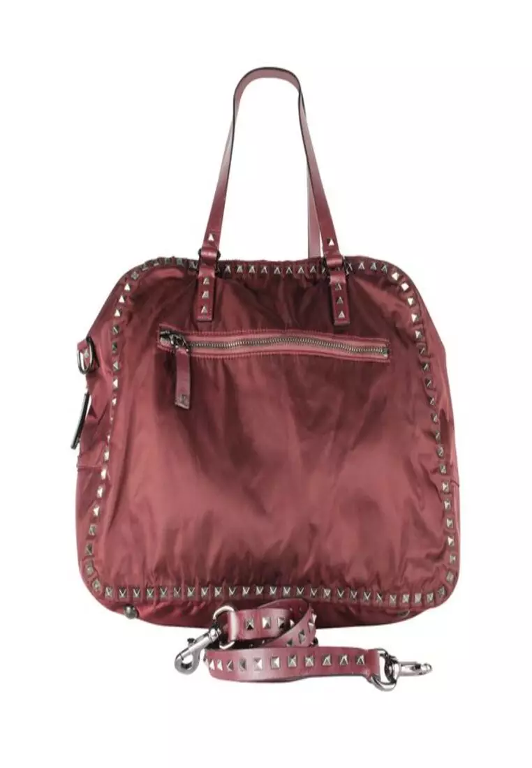 Valentino Pre Loved VALENTINO Burgundy Rockstud Travel Bag 2024