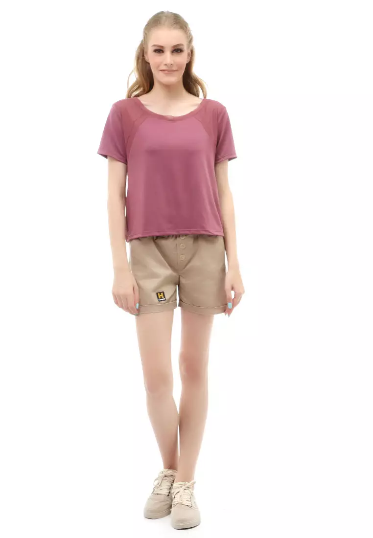 Wish Kaos Sport Wanita Short Sleeve Absorb Sweat Kombinasi Jaring Material Polyester ORIGINAL - Raspberry