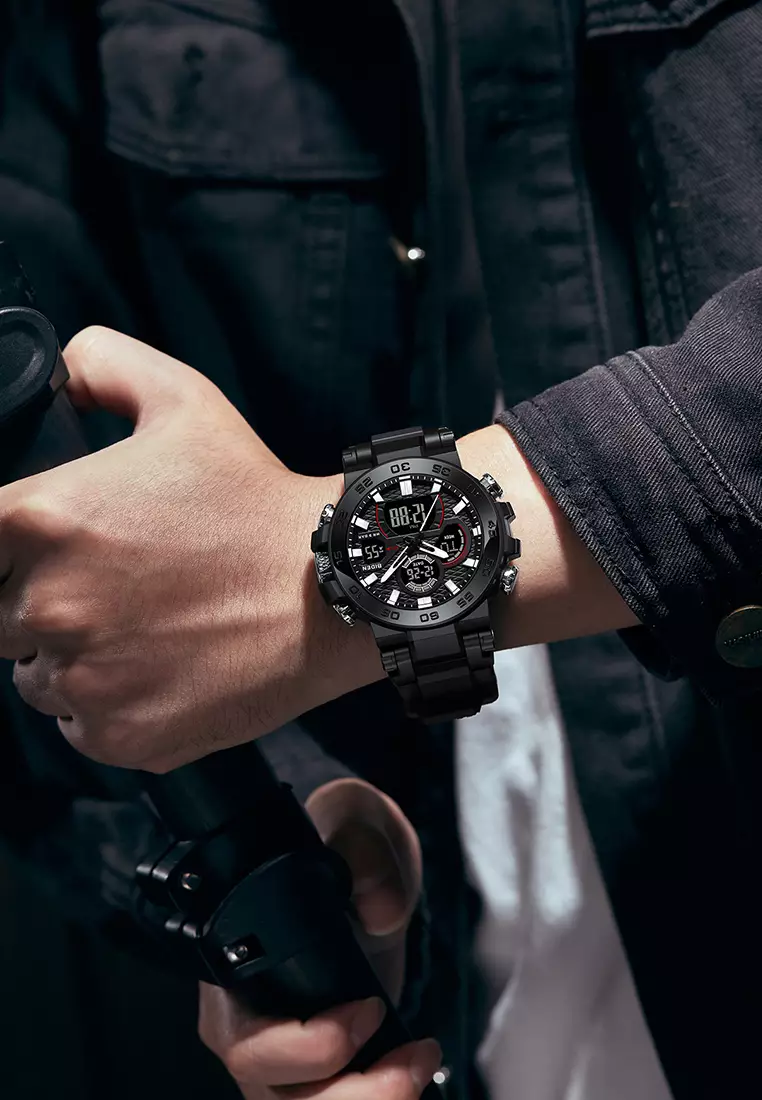 Jam Tangan Pria Original Analog & Digital Multifungsi Olahraga Tali Silikon Anti Air Jam Tangan Cowok-black