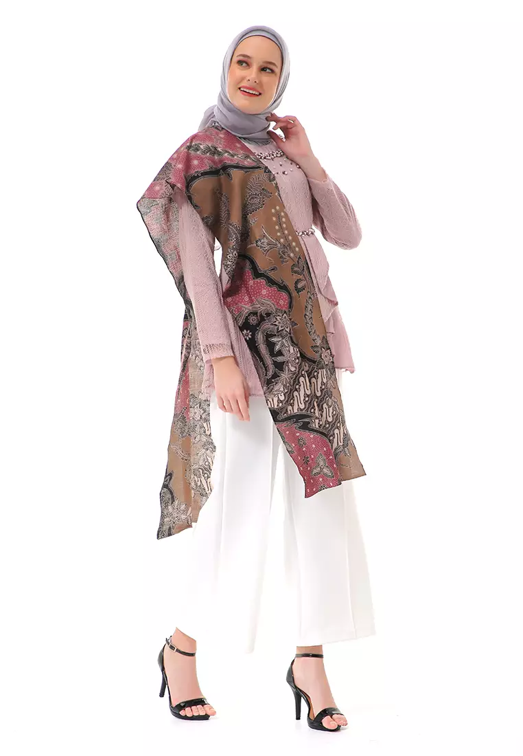 Ashana Blouse Long Sleeve Baju Motif Batik Atasan Wanita Premium High Quality - Mauve