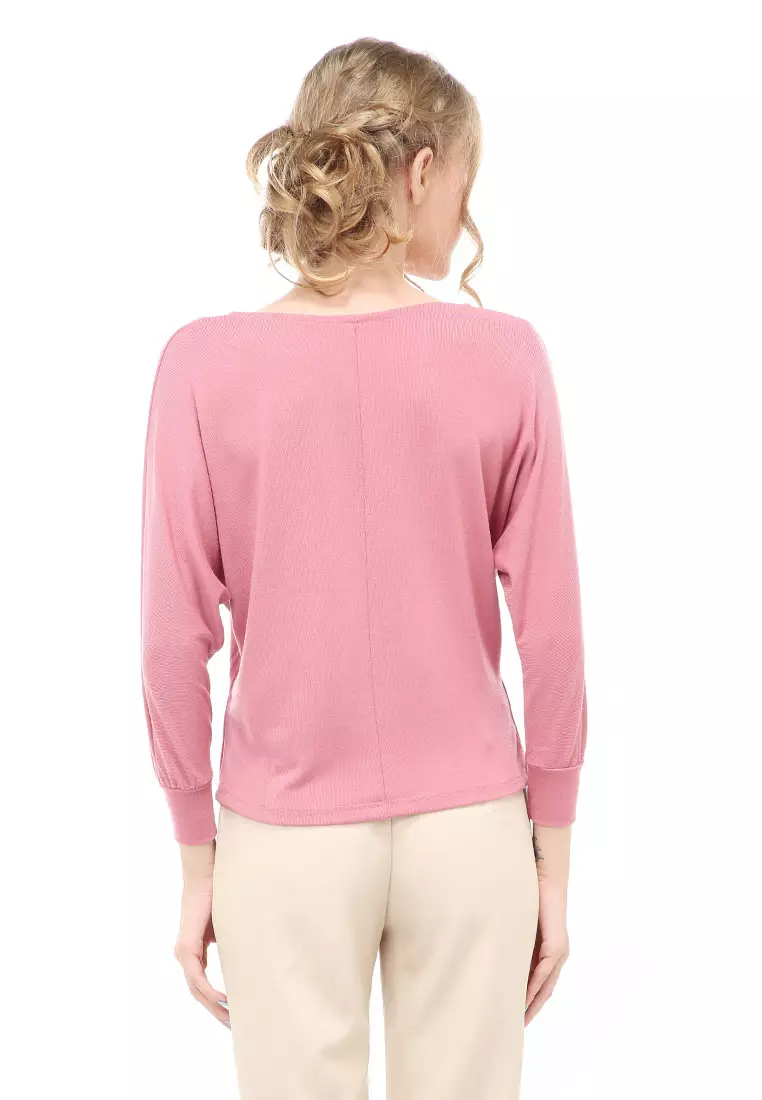 Genevie Shirt Kaos Atasan Kasual Wanita Lengan Panjang Kupu-kupu Material Cotton ORIGINAL - Pink