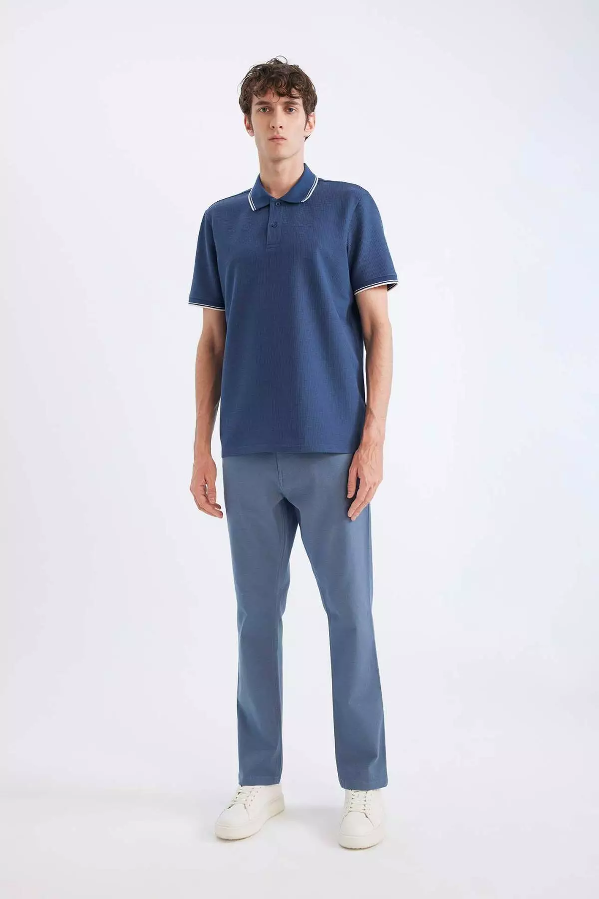 Regular Fit Polo Neck Short Sleeve Textured Waffle T-Shirt D7932Ax25Sp