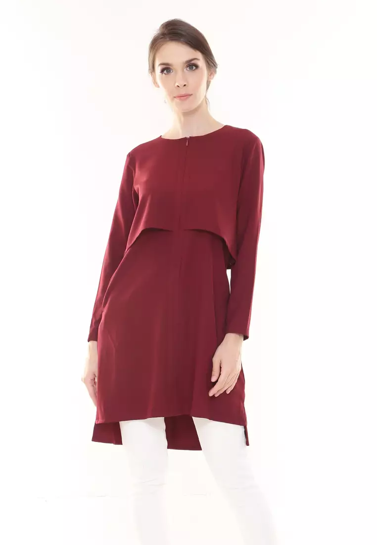 Aubrey Long Top Nursing Friendly in Maroon