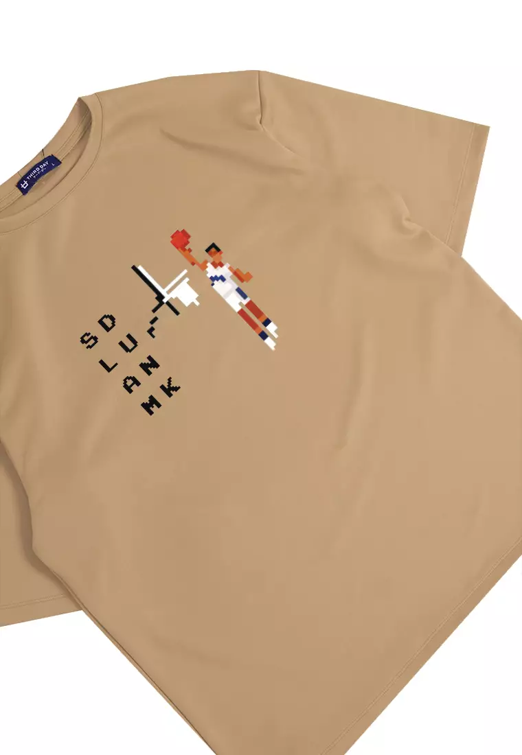 MTO58 kaos oversize basketball slam dunk bahan tebal scuba distro cowok pria coklat muda khaki