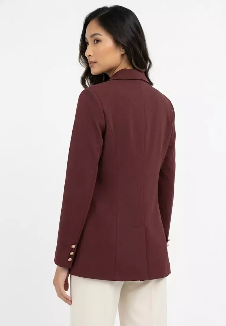 Smart Fitted Textured Double Breasted Blazer