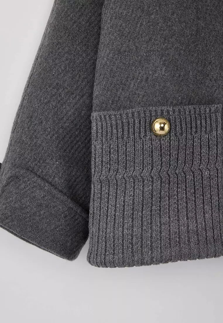 Gray Regular Fit Cashmere Slim Plus Size Coat