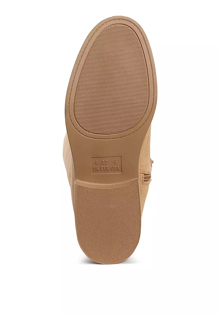 Round Toe Microfiber Calf Boots in Taupe