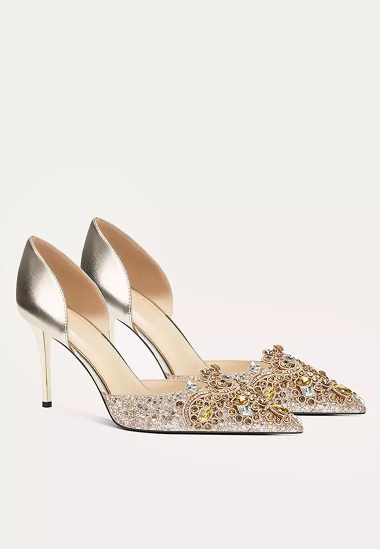 6CM 水鑽釦尖頭側空婚宴高跟鞋 PX708-A66