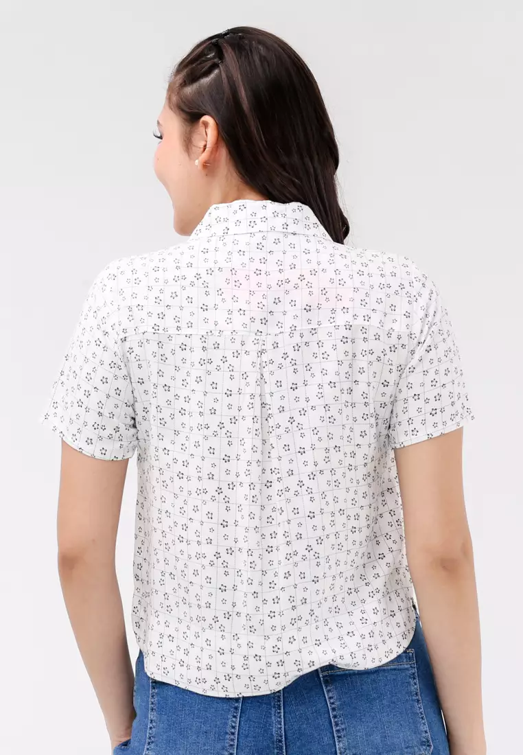 Woven Printed Rayon Short Sleeves Blouse
