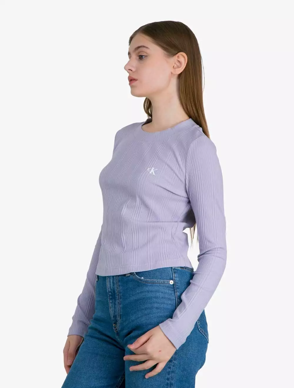 Calvin Klein Jeans - Logo Ribbed Long Sleeve Baby Tee - Purple - purple