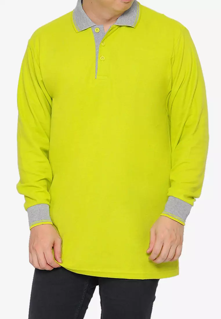 Andre Michel Kaos Polo Shirt Lengan Panjang Kerah Abu Hijau Daun Muda 933-66