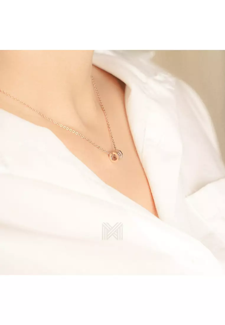Made For The Night Revolve Studded Cubic Zirconia Rose Gold Necklace with 925 Sterling Silver