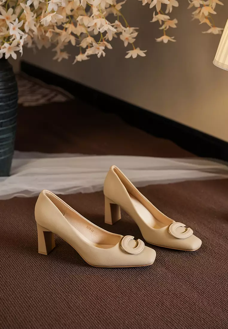 7CM 金屬扣粗跟高跟鞋 BY2373-16