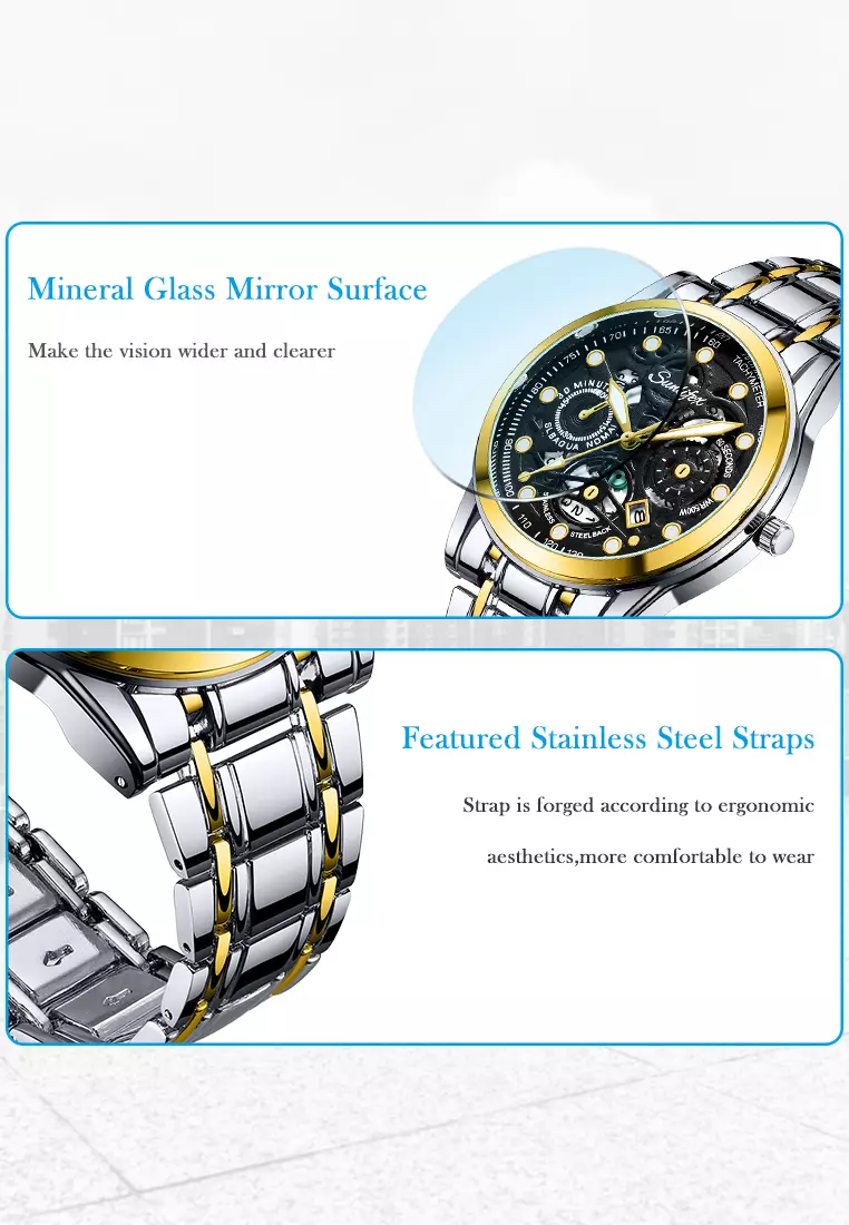 Jam Tangan Pria Anti Air Kuarsa Original Tali Stainless Steel Bisnis Santai Jam Tangan Cowok gold black