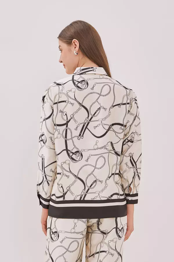 MINIMAL - Chaineste - Chain Print Satin Shirt  - Beige Colour Beige